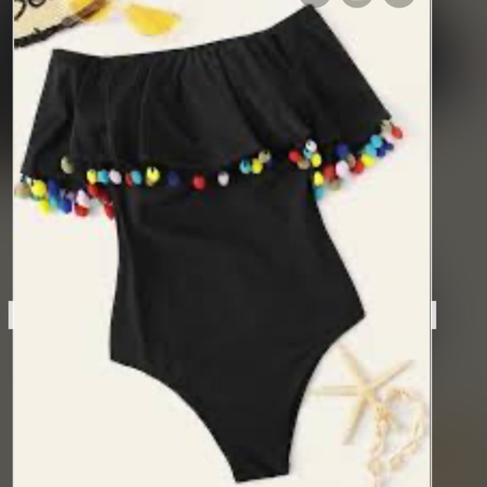 Pompom XL(14/16) Off/On Shoulder Pompom Swimsuit